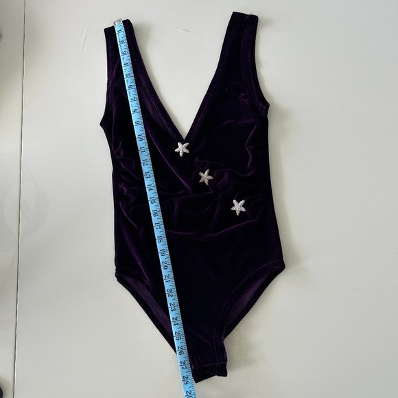 Dusty Daze Purple Velvet Plunge Front Body Suit with Gold Rhinestone Starfish - Picture 5 of 7